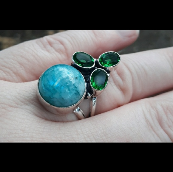 New Rainbow Moonstone & Chrome Diopside Silver Ring. - Picture 3 of 8